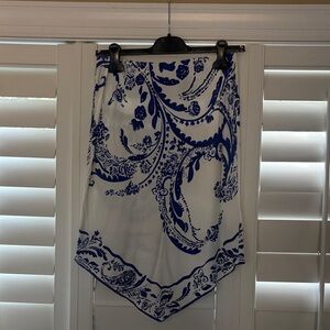 Maeve White and Blue Paisley Handkerchief Hem Skirt